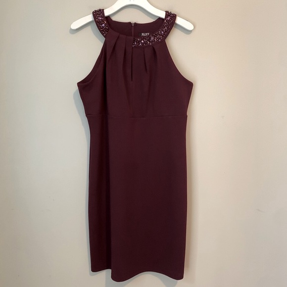 SLNY size 12 beaded halter neck sheath dress - Picture 6 of 16